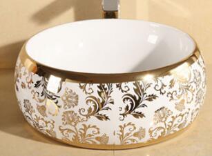 Golden pattern round wash basin 2